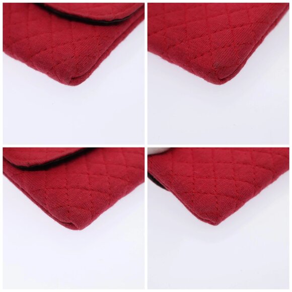 CHANEL Chain Quilted Shoulder Pouch Cotton Gold Red CC Auth - Picture 16 of 16